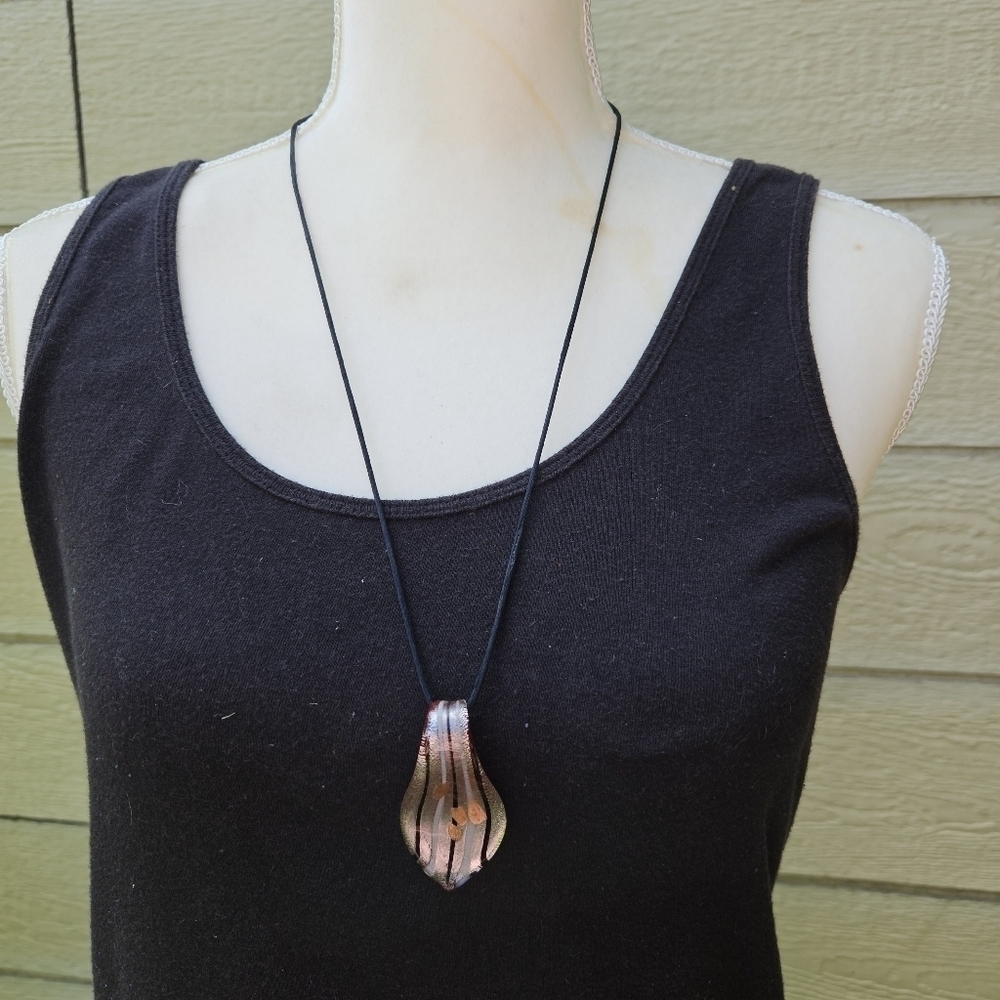 striped art glass pendant on black cord